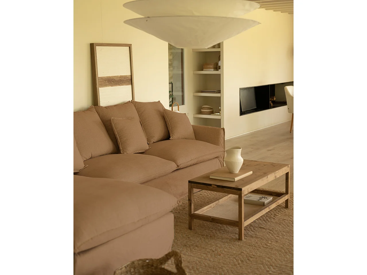 Sofá con chaise longue izquierdo desenfundable teja 4/5 plazas 310x95x170cm - MIA - DECOWOOD