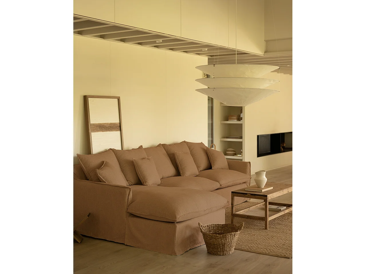 Sofá con chaise longue izquierdo desenfundable teja 4/5 plazas 310x95x170cm - MIA - DECOWOOD