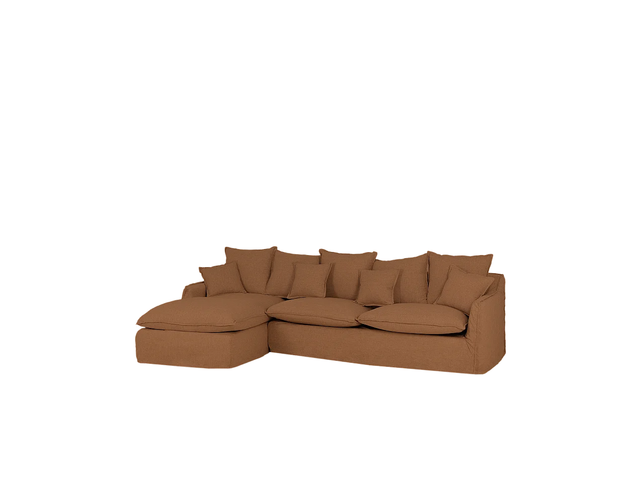 Sofá con chaise longue izquierdo desenfundable teja 4/5 plazas 310x95x170cm - MIA - DECOWOOD