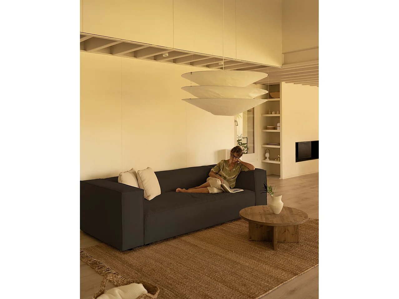 Sofá de 4 plazas de pana color gris oscuro 260x70x110cm - LOLA - DECOWOOD