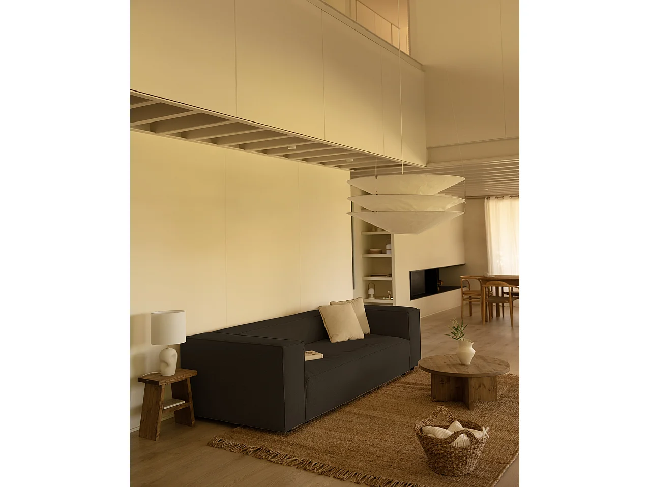 Sofá de 4 plazas de pana color gris oscuro 260x70x110cm - LOLA - DECOWOOD