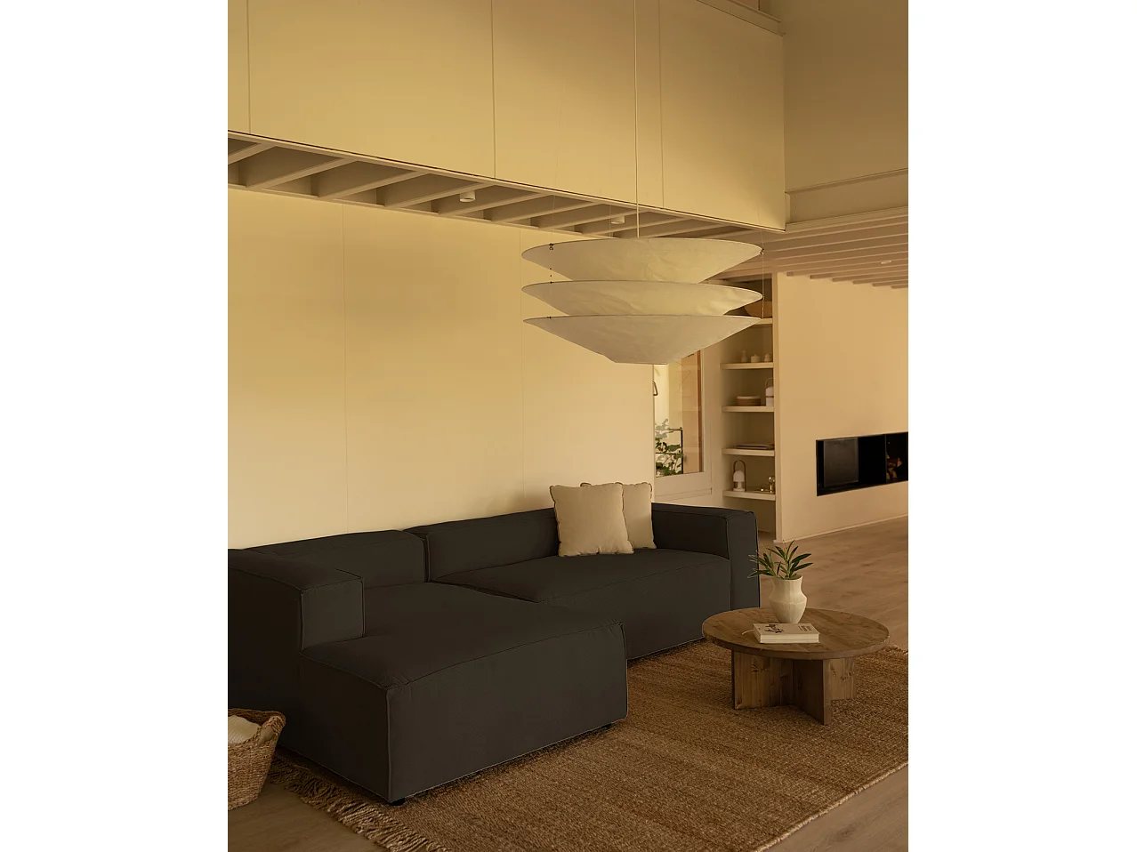 Canapé 4/5 places avec chaise longue d'angle gauche en gris foncé