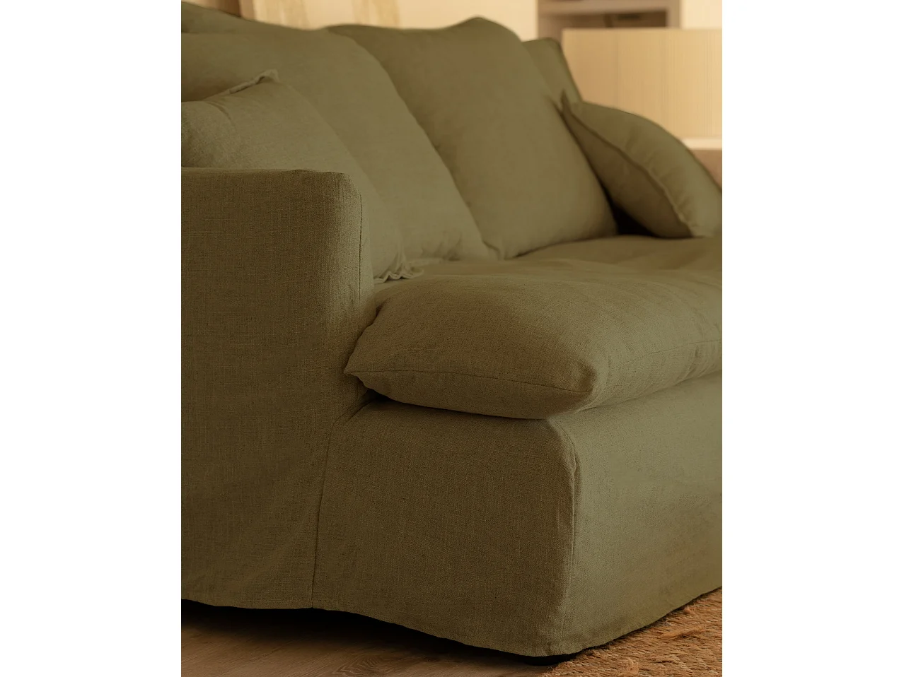 Sofá 2 plazas fondo medio de algodón y lino desenfundable verde 200x95x130cm - MIA - DECOWOOD