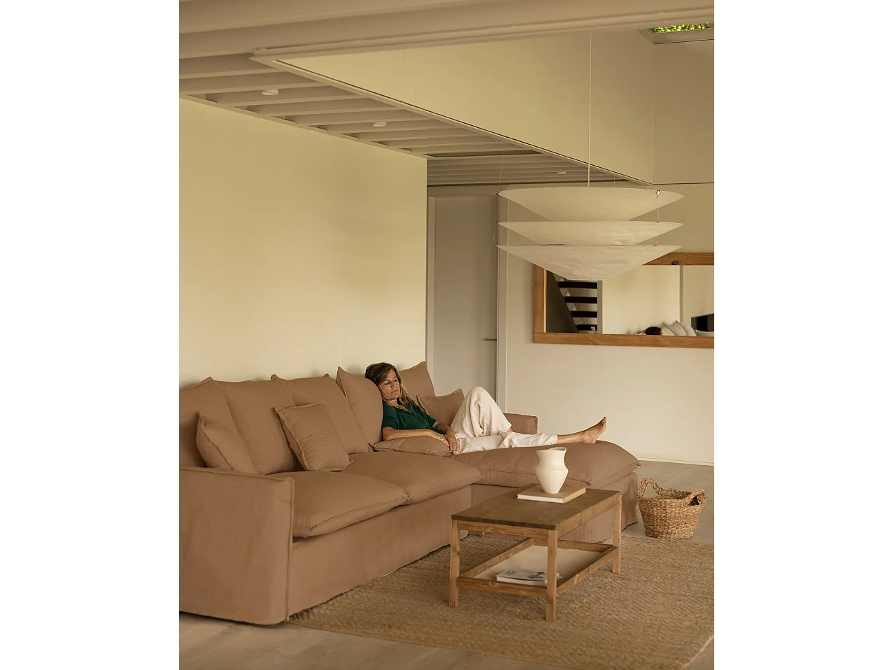 Sofá con chaise longue derecho desenfundable teja 3 plazas 278x95x170cm - MIA - DECOWOOD