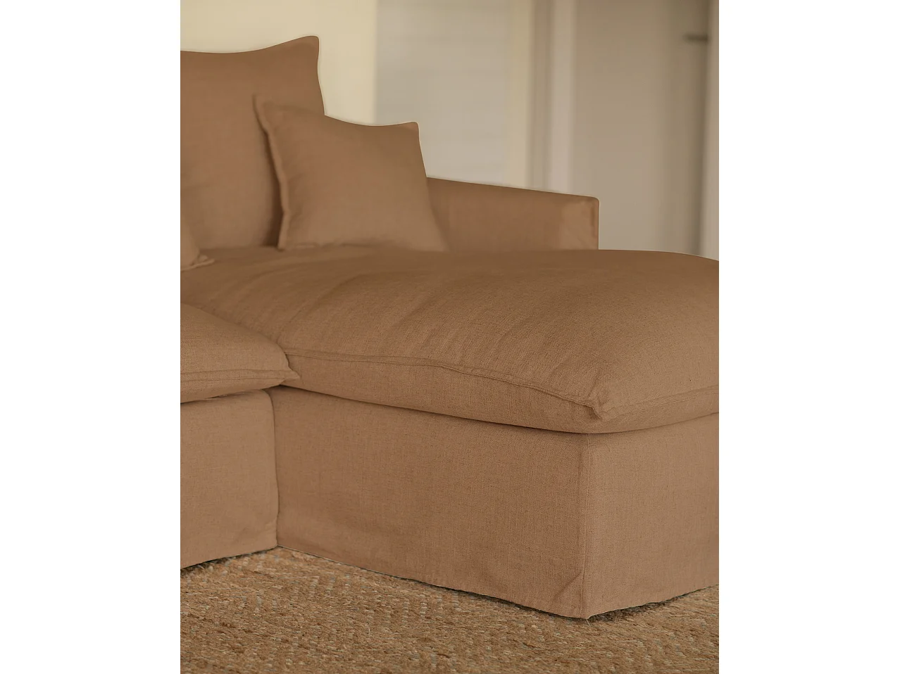 Sofá con chaise longue derecho desenfundable teja 3 plazas 278x95x170cm - MIA - DECOWOOD