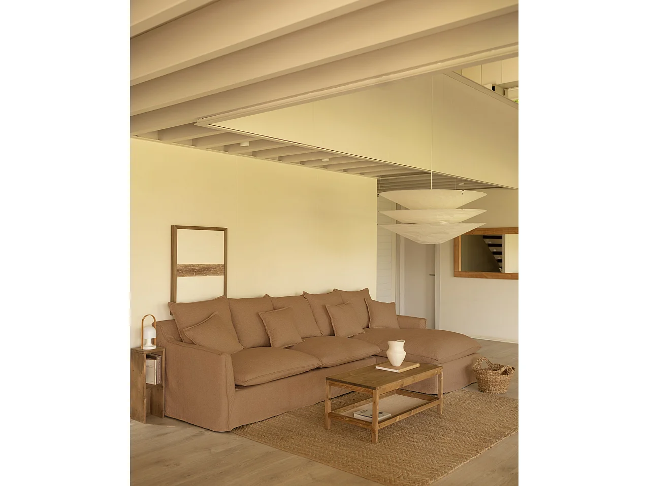 Sofá con chaise longue derecho desenfundable teja 3 plazas 278x95x170cm - MIA - DECOWOOD