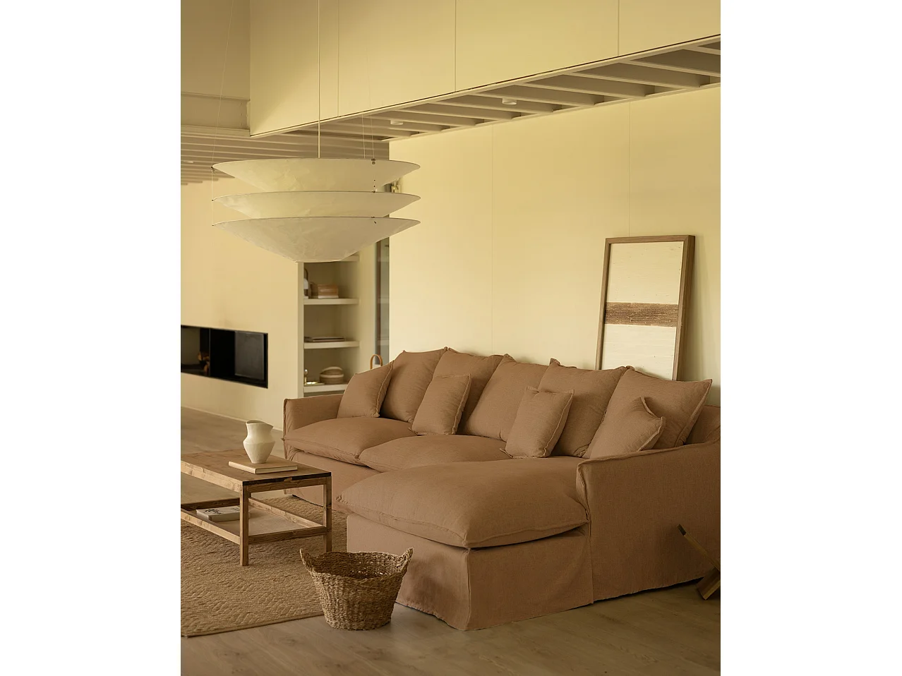 Sofá con chaise longue derecho desenfundable teja 3 plazas 278x95x170cm - MIA - DECOWOOD