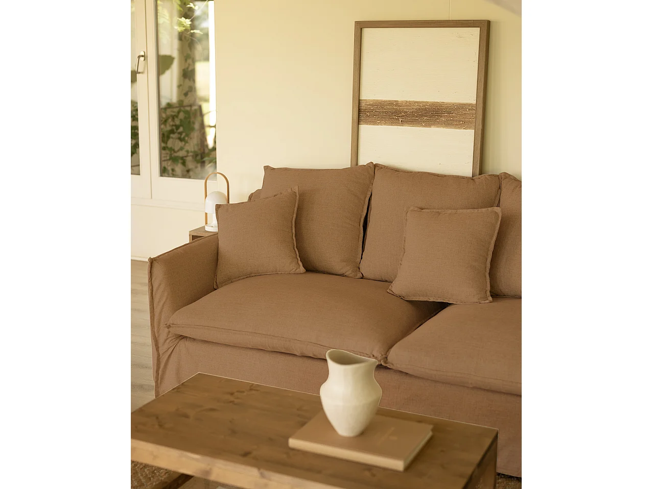 Sofá con chaise longue derecho desenfundable teja 3 plazas 278x95x170cm - MIA - DECOWOOD