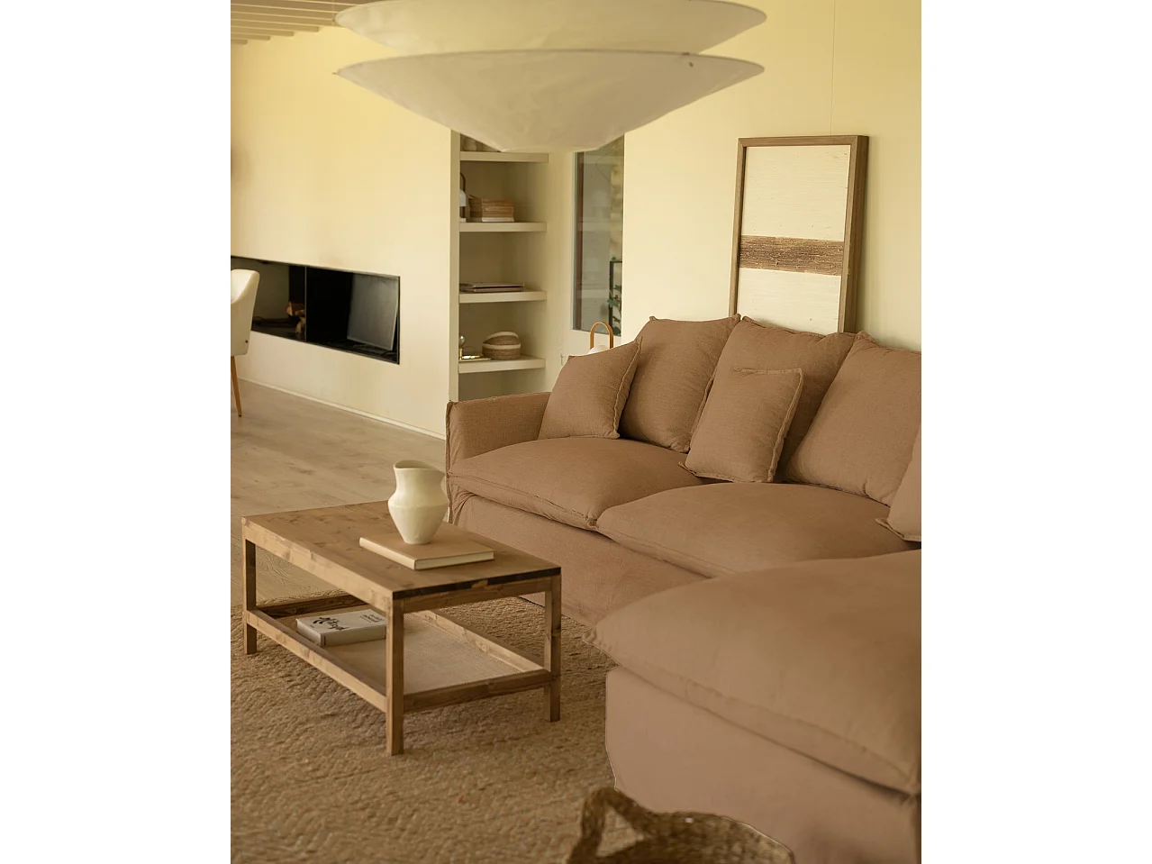 Sofá con chaise longue derecho desenfundable teja 3 plazas 278x95x170cm - MIA - DECOWOOD