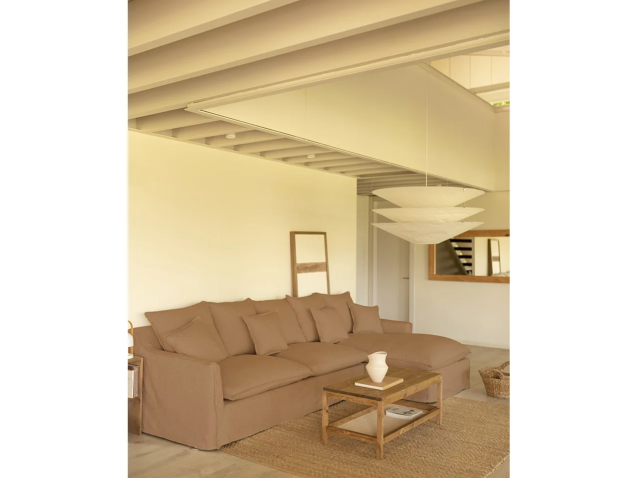 Sofá con chaise longue derecho desenfundable teja 3 plazas 278x95x170cm - MIA - DECOWOOD