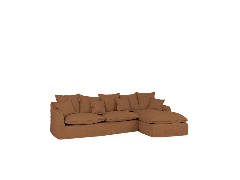Sofá con chaise longue derecho desenfundable teja 3 plazas 278x95x170cm - MIA - DECOWOOD