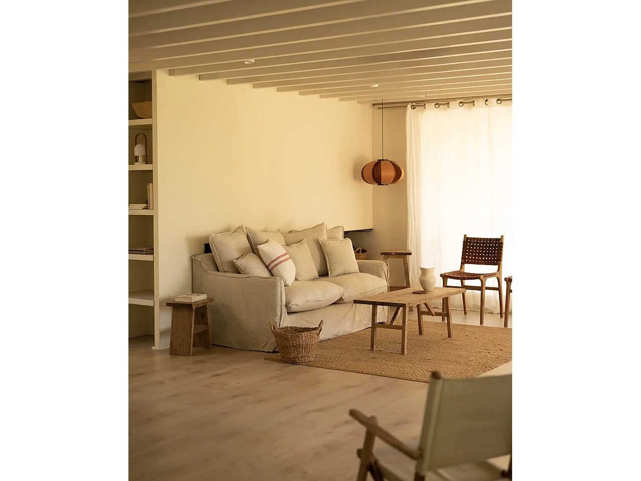 Canapé 3/4 places en coton et lin déhoussable couleur beige