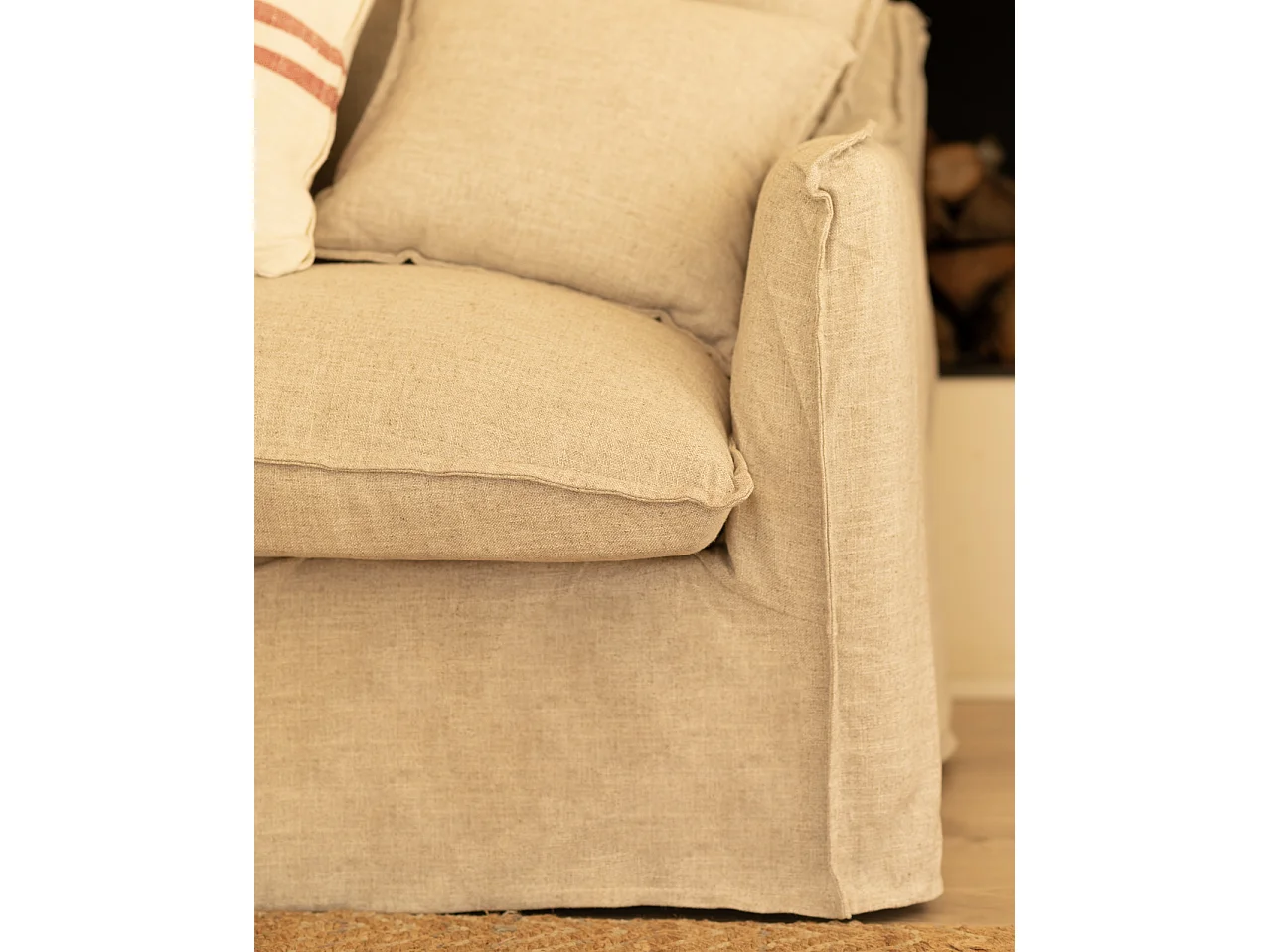 Canapé 3/4 places en coton et lin déhoussable couleur beige