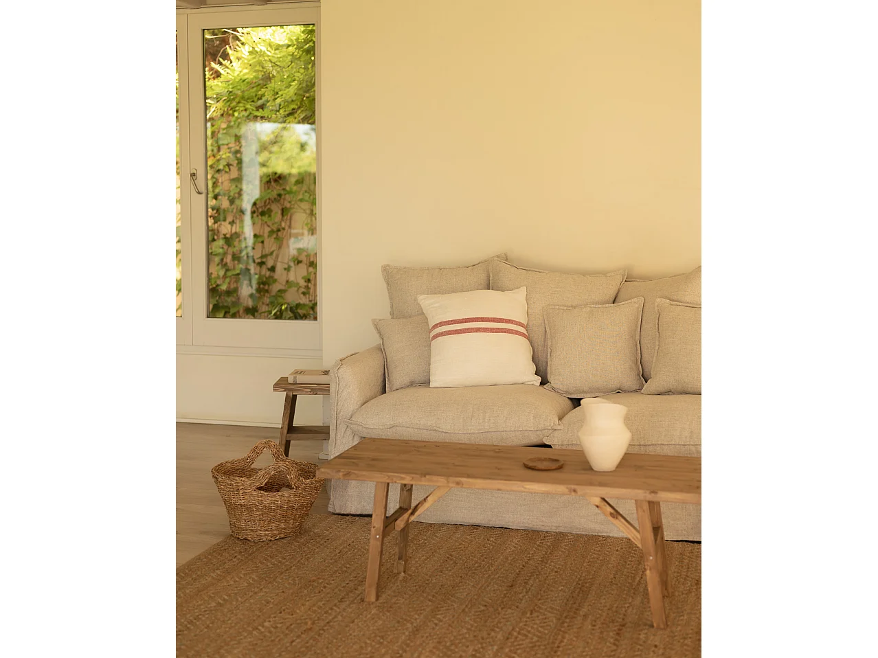 Canapé 3/4 places en coton et lin déhoussable couleur beige