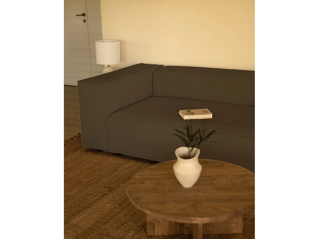 Divano 4 posti in velluto a coste colore marrone talpa 260x110cm