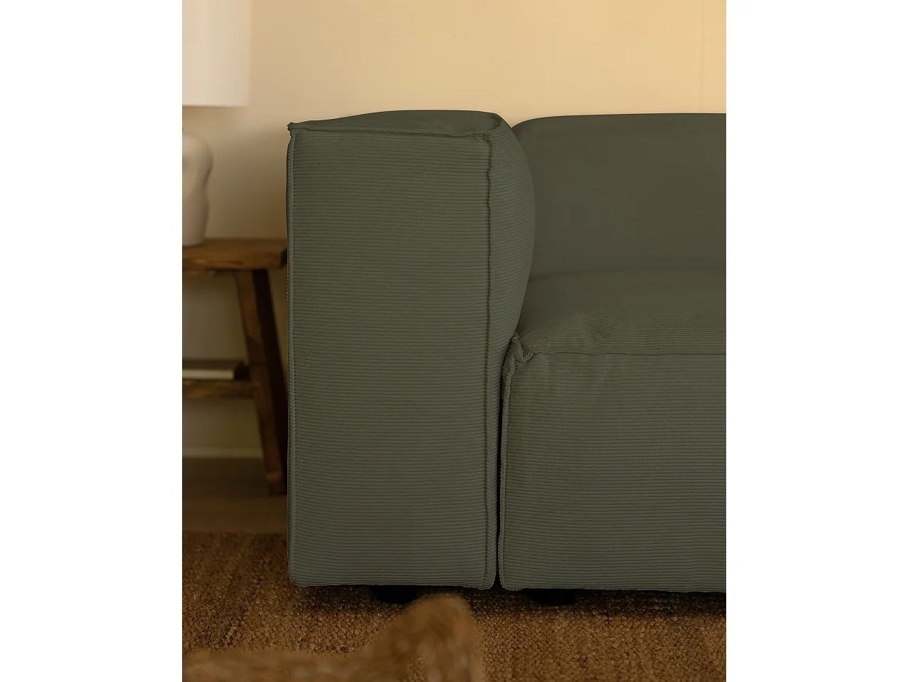 Sofá de 3/4 plazas de pana color verde azulado 210x70x110cm - LOLA - DECOWOOD