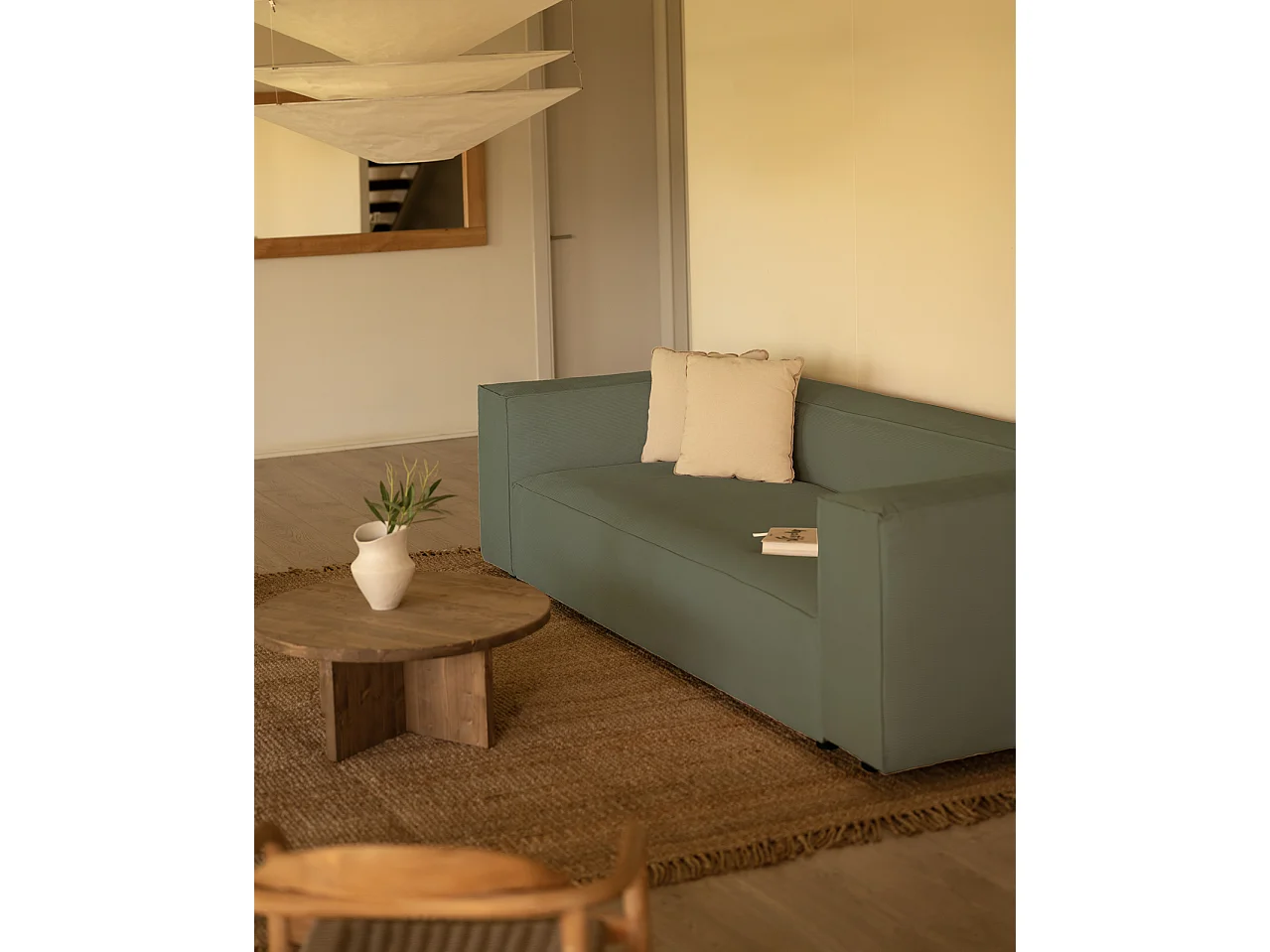 Sofá de 3/4 plazas de pana color verde azulado 210x70x110cm - LOLA - DECOWOOD