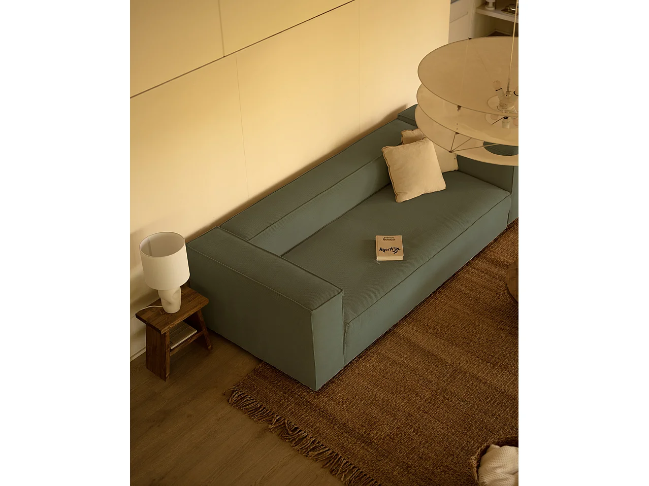 Sofá de 3/4 plazas de pana color verde azulado 210x70x110cm - LOLA - DECOWOOD