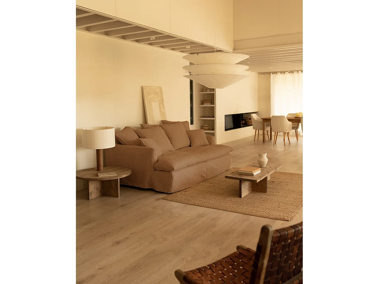 Sofá 2 plazas fondo medio de algodón y lino desenfundable teja 200x95x130cm - MIA - DECOWOOD