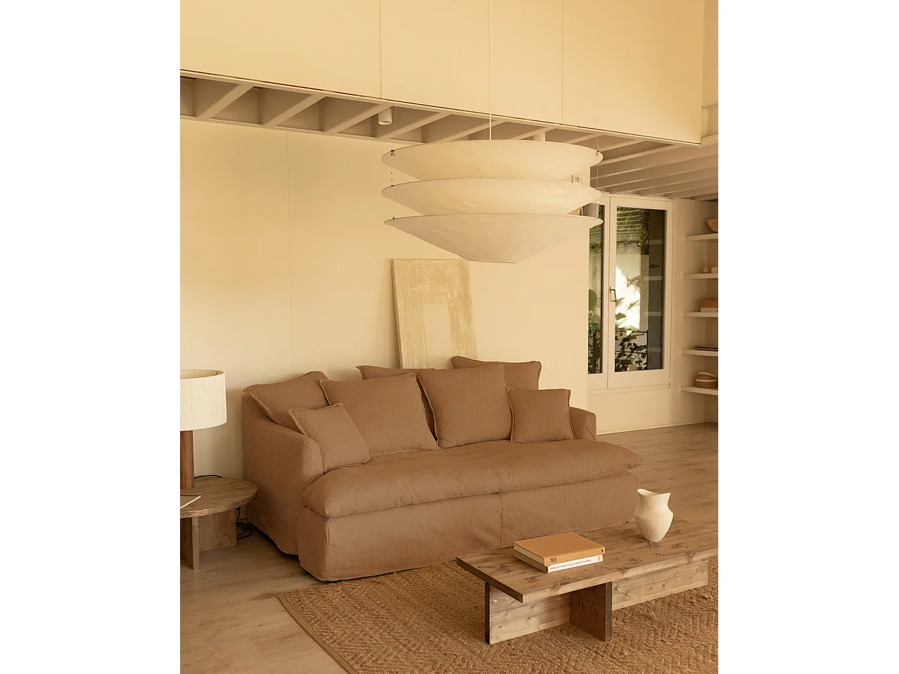 Sofá 2 plazas fondo medio de algodón y lino desenfundable teja 200x95x130cm - MIA - DECOWOOD