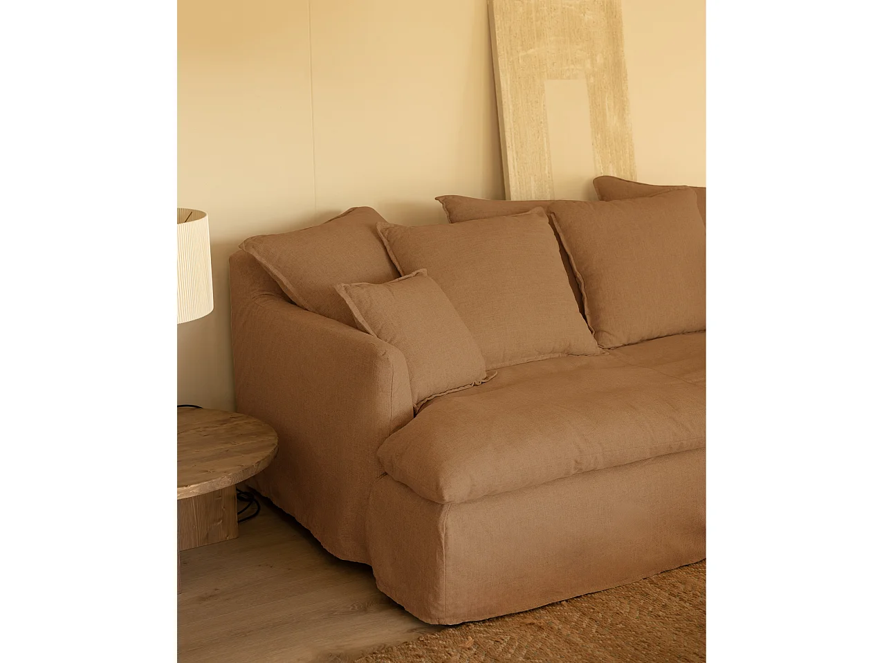 Sofá 2 plazas fondo medio de algodón y lino desenfundable teja 200x95x130cm - MIA - DECOWOOD