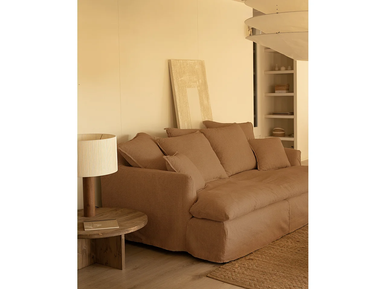 Sofá 2 plazas fondo medio de algodón y lino desenfundable teja 200x95x130cm - MIA - DECOWOOD