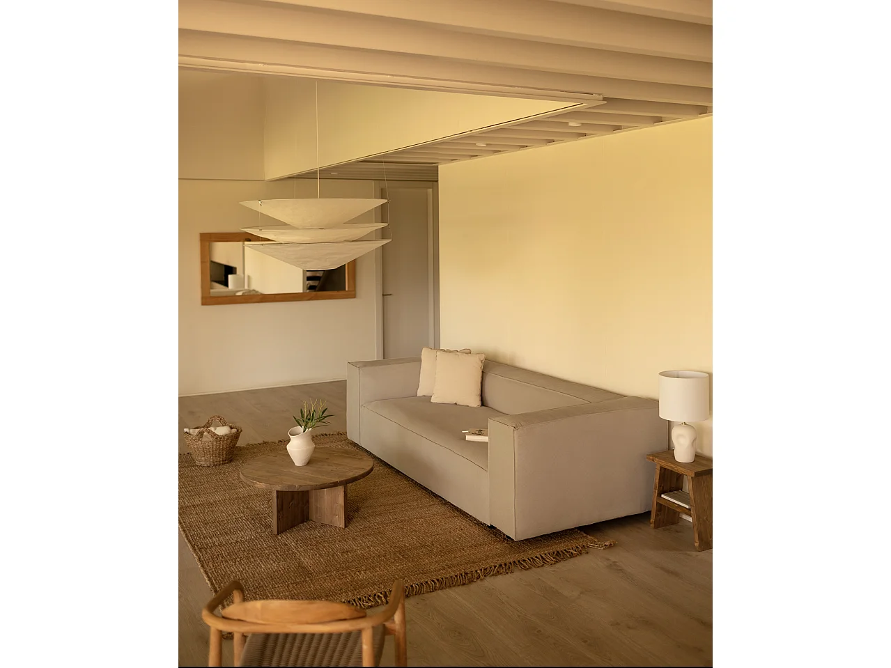 Sofá de 3/4 plazas de pana color beige 210x70x110cm - LOLA - DECOWOOD