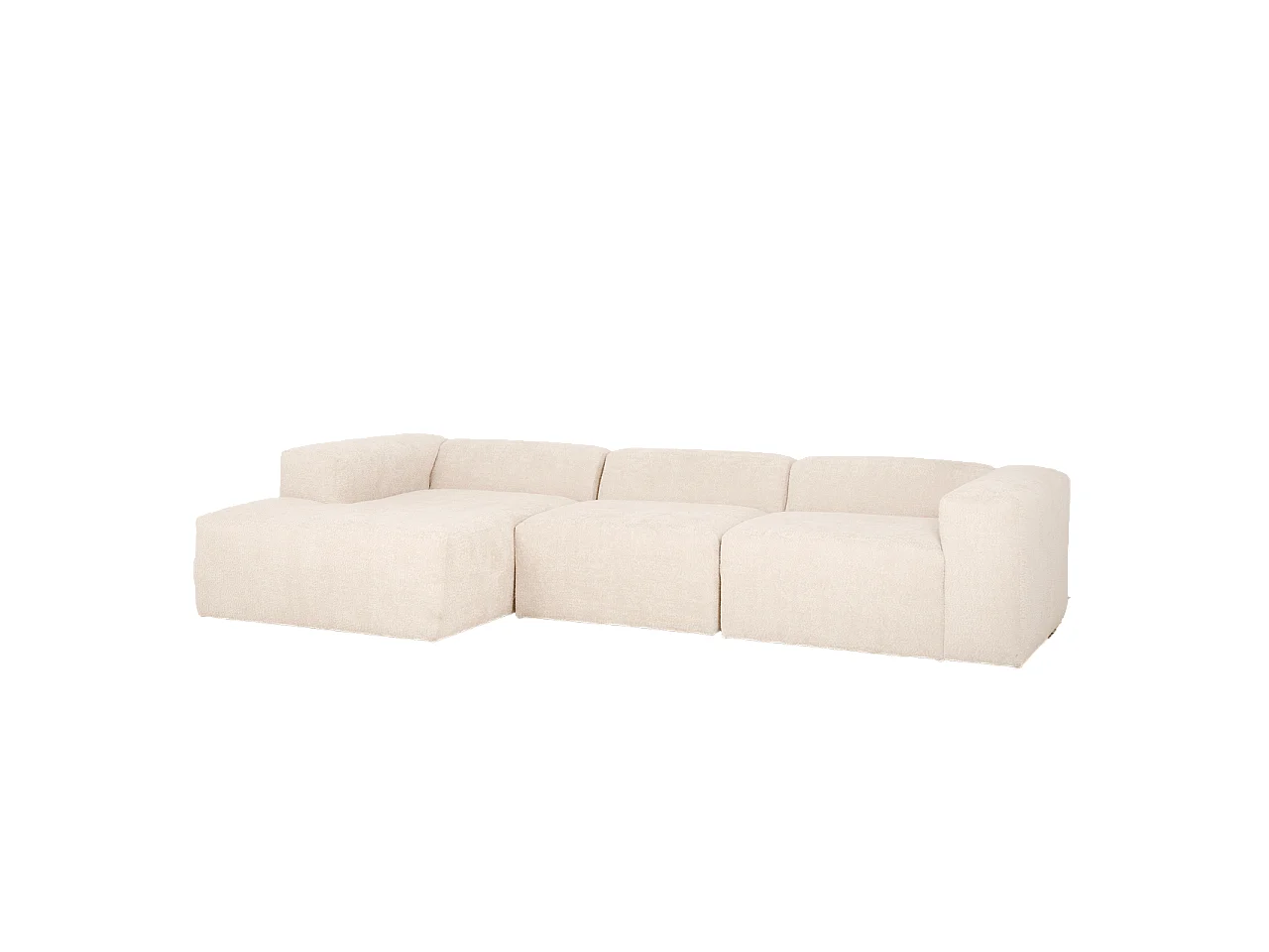 Divano a 3 moduli con CHL sinistra in bouclé bianco 330x172cm