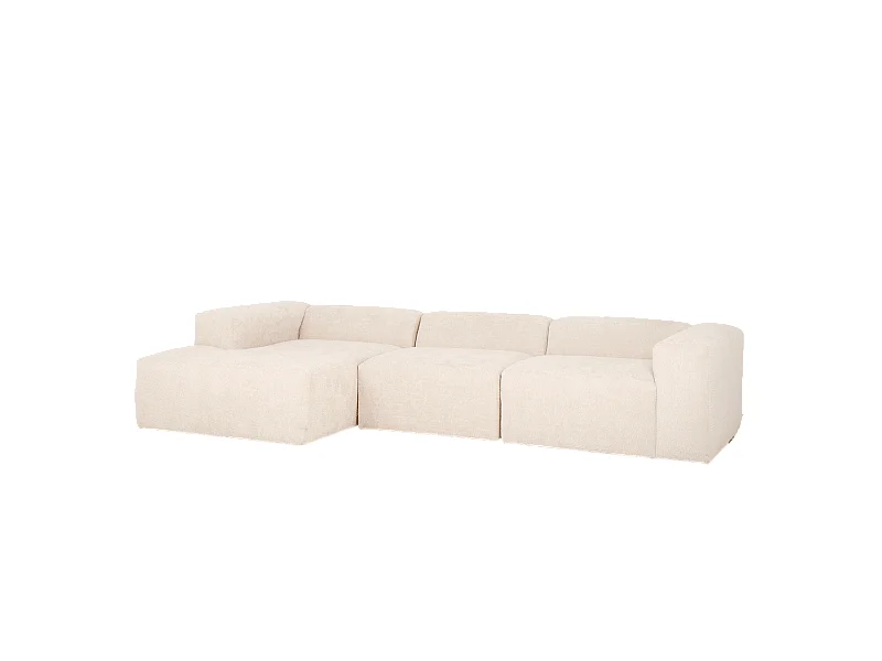 Divano a 3 moduli con CHL sinistra in bouclé bianco 330x172cm