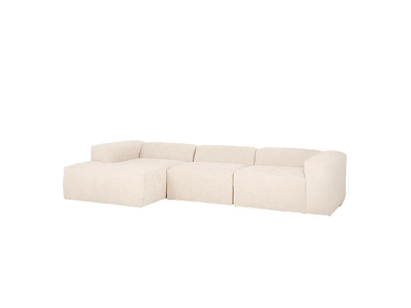 Divano a 3 moduli con CHL sinistra in bouclé bianco 330x172cm