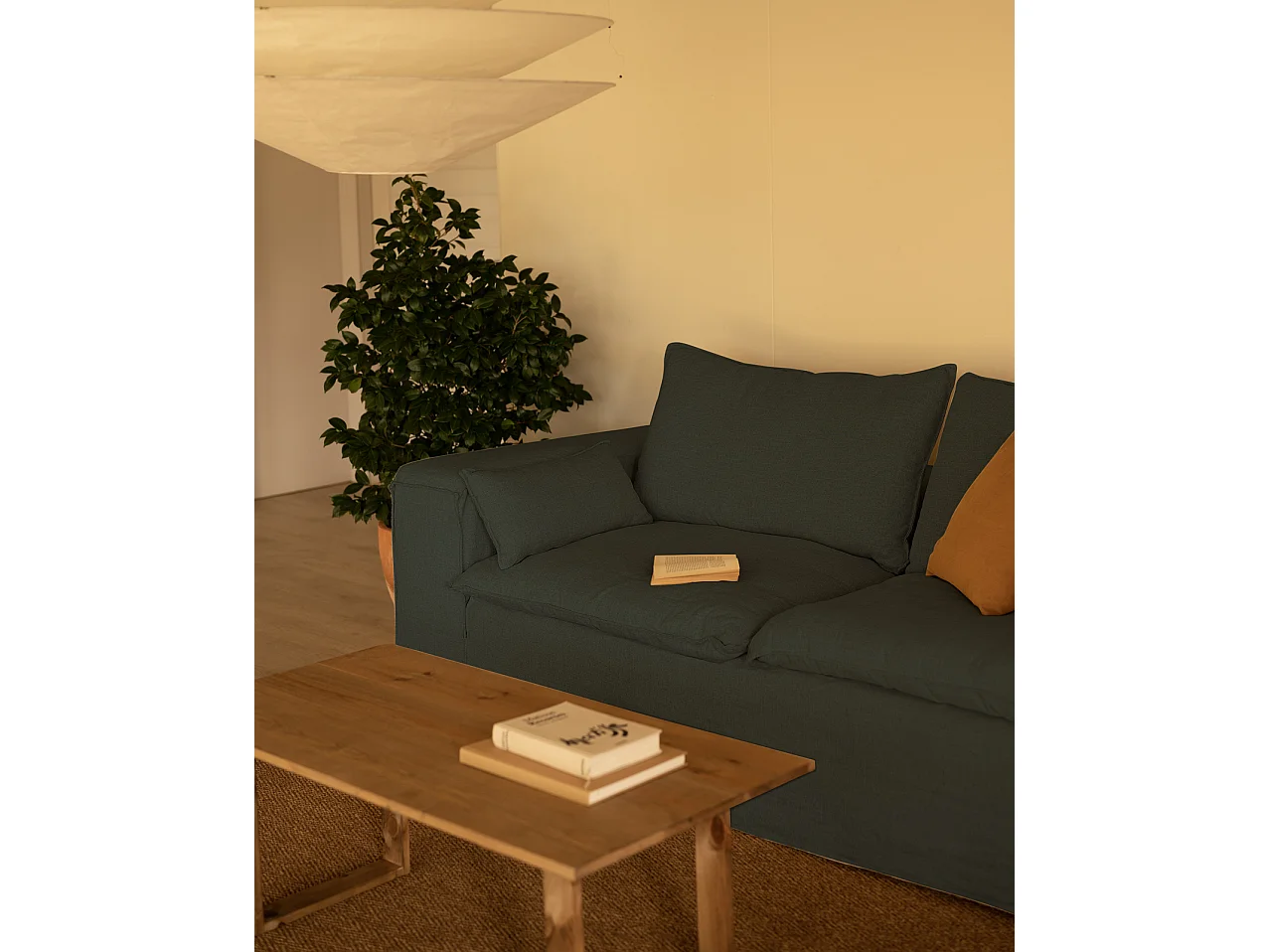 Sofá de 4 plazas de lino desenfundable color azul 260x90x110cm - VEGA - DECOWOOD