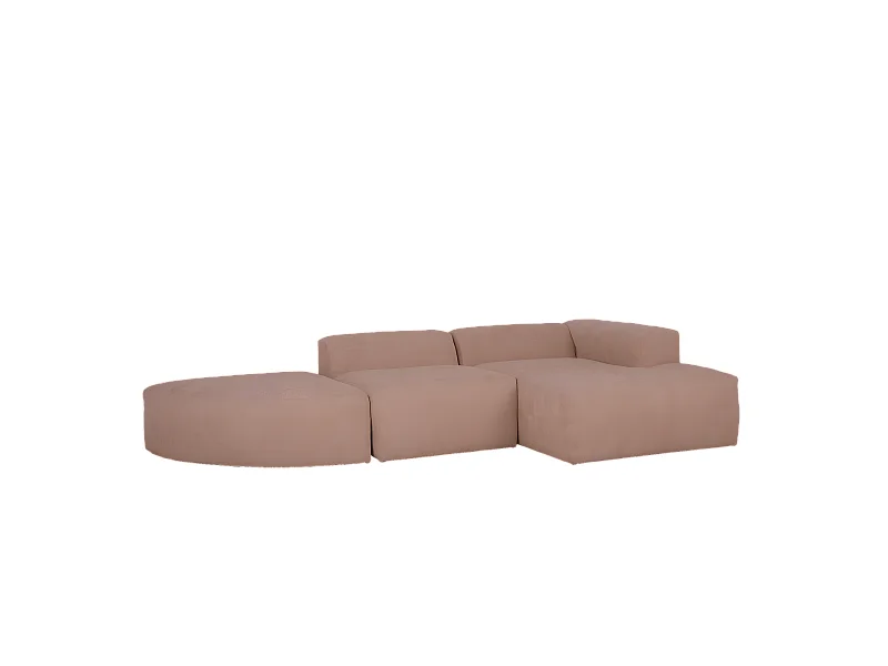 Sofá de 3 módulos curvo con chaise longue derecho bouclé rosa 320x70x172cm - BERTA - DECOWOOD