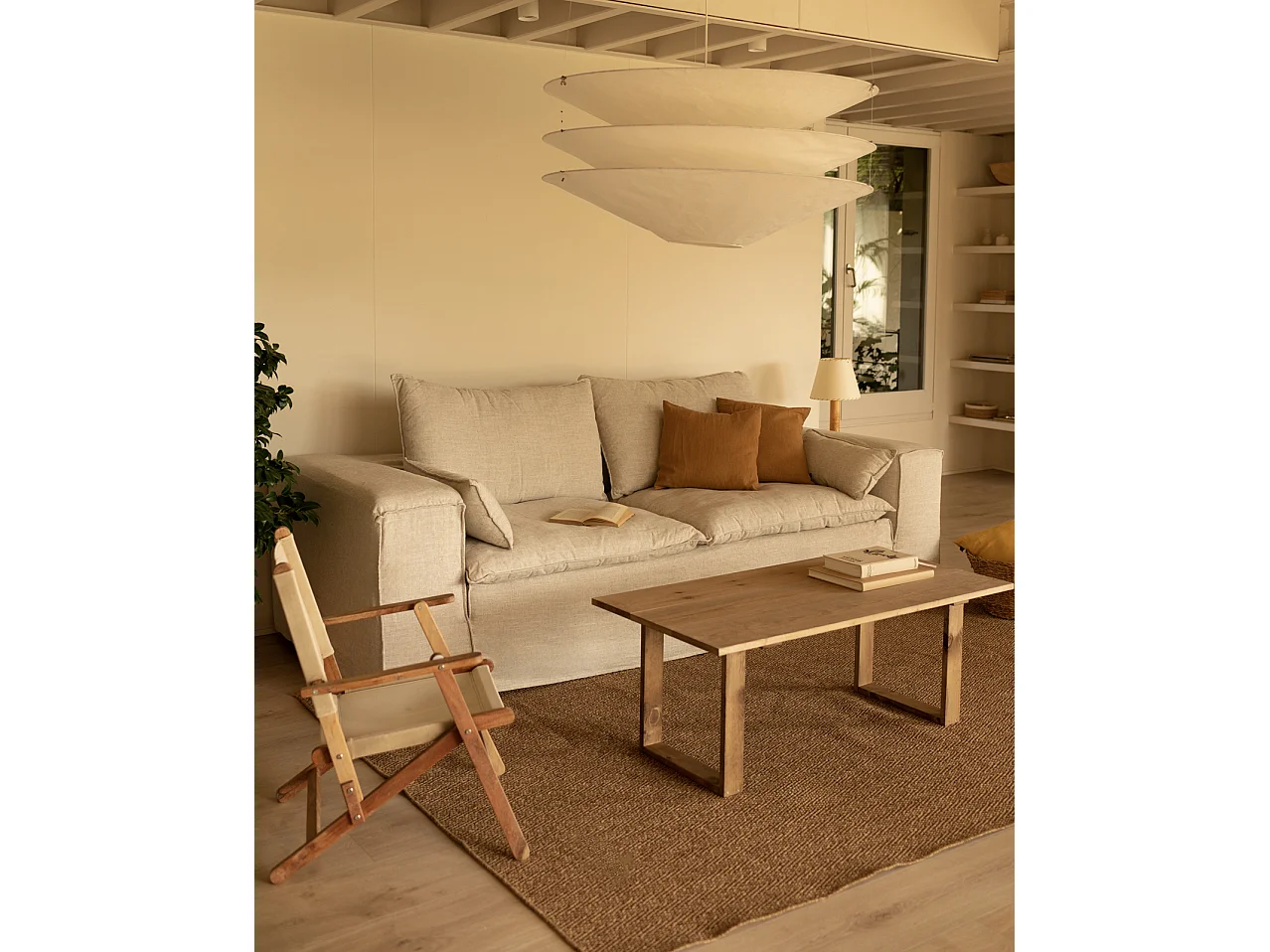 Sofá de 3/4 plazas de lino desenfundable color beige 210x90x110cm - VEGA - DECOWOOD