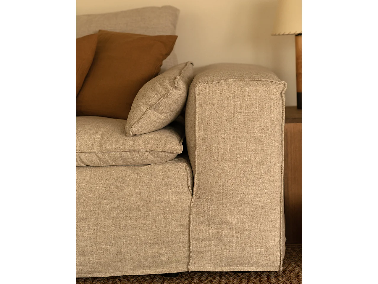 Sofá de 3/4 plazas de lino desenfundable color beige 210x90x110cm - VEGA - DECOWOOD