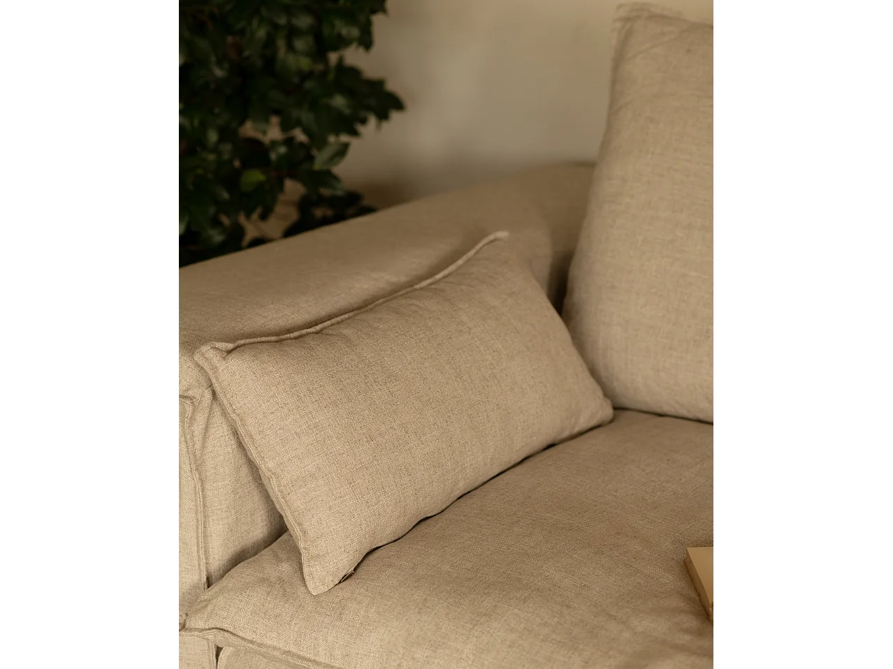 Sofá de 3/4 plazas de lino desenfundable color beige 210x90x110cm - VEGA - DECOWOOD