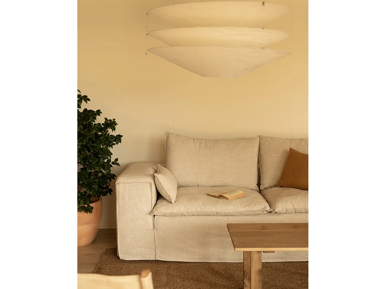 Sofá de 3/4 plazas de lino desenfundable color beige 210x90x110cm - VEGA - DECOWOOD