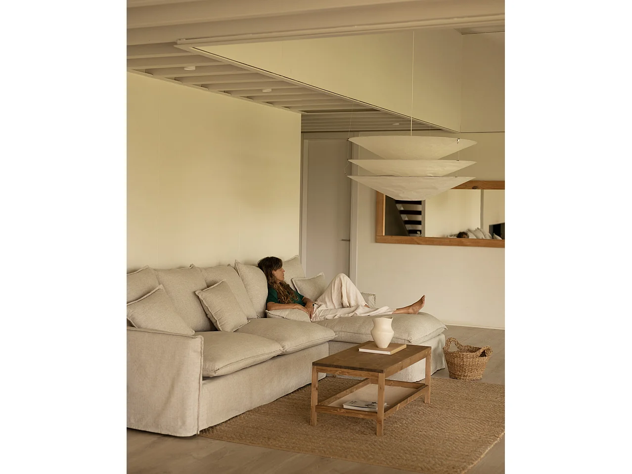 Sofá con chaise longue derecho desenfundable beige 3 plazas 278x95x170cm - MIA - DECOWOOD