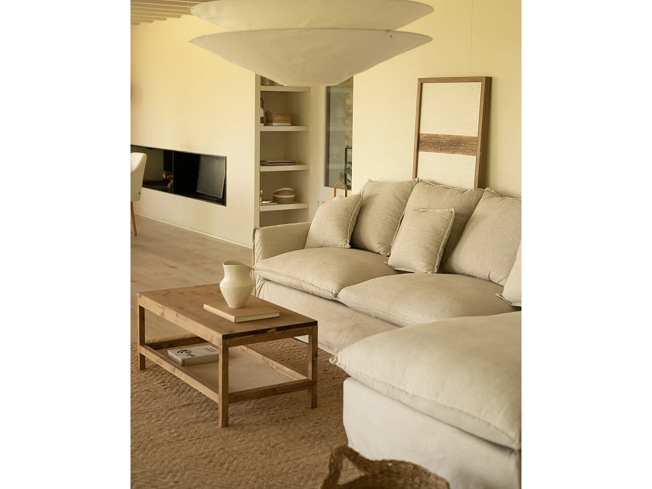 Sofá con chaise longue derecho desenfundable beige 3 plazas 278x95x170cm - MIA - DECOWOOD