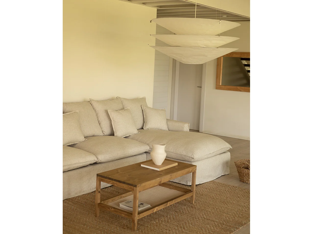 Sofá con chaise longue derecho desenfundable beige 3 plazas 278x95x170cm - MIA - DECOWOOD