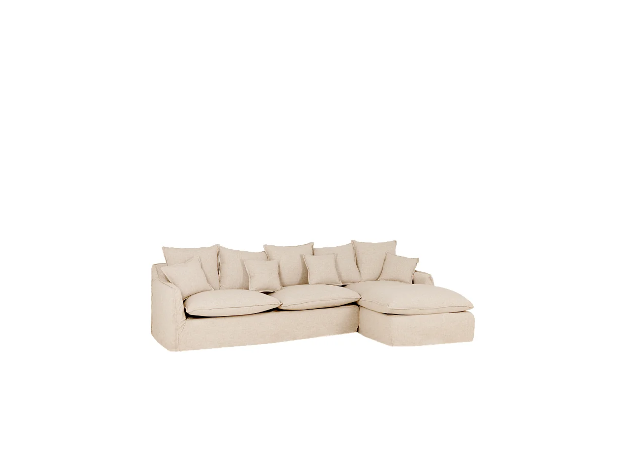 Canapé 3 places d'angle droite en coton et lin déhoussable beige