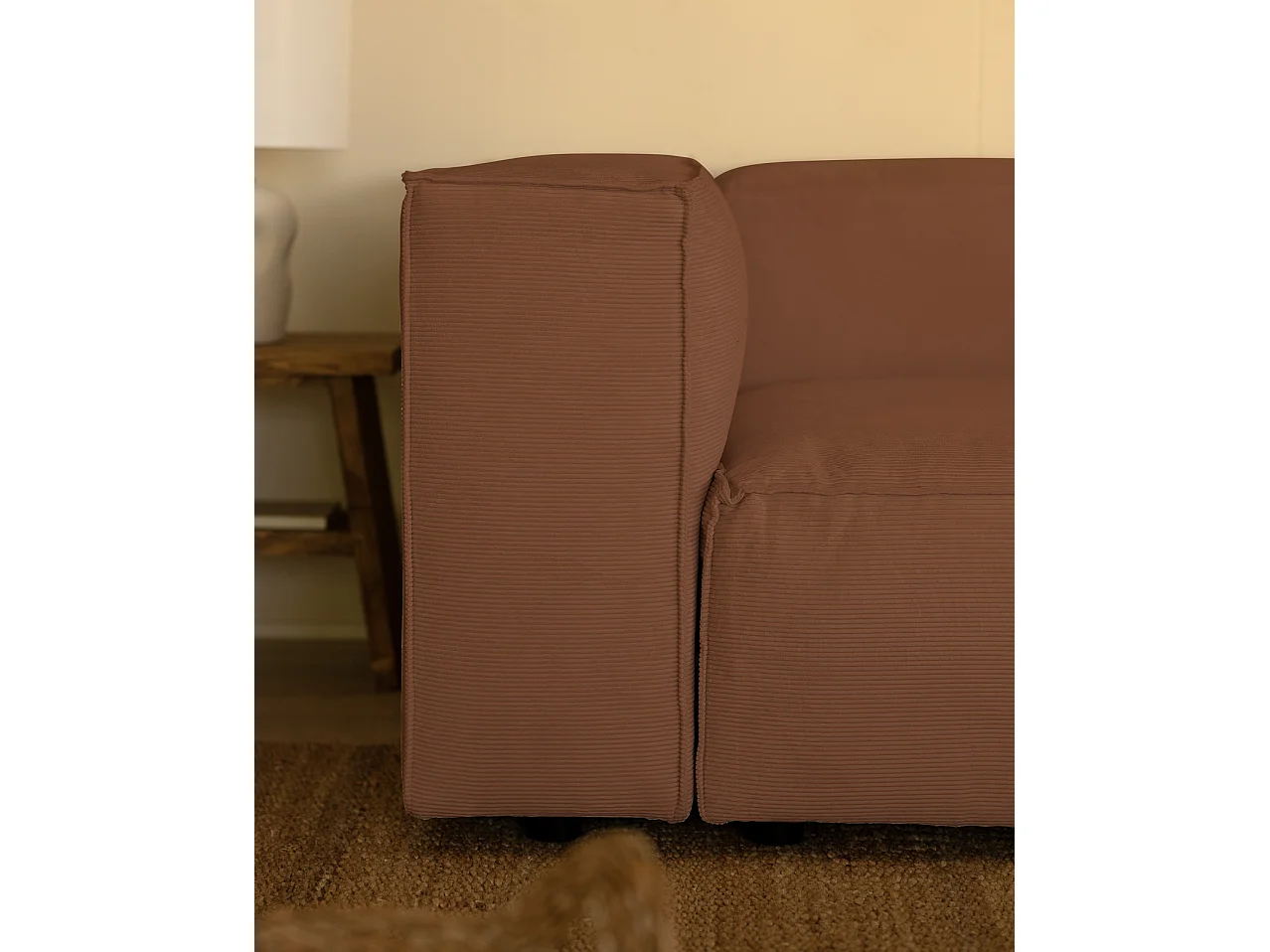 Sofá de 3/4 plazas de pana color coral 210x70x110cm - LOLA - DECOWOOD