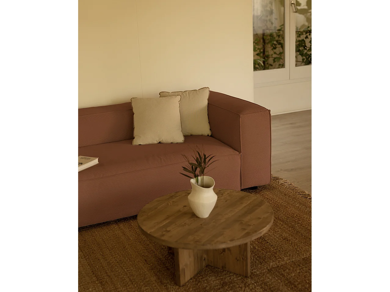 Sofá de 3/4 plazas de pana color coral 210x70x110cm - LOLA - DECOWOOD