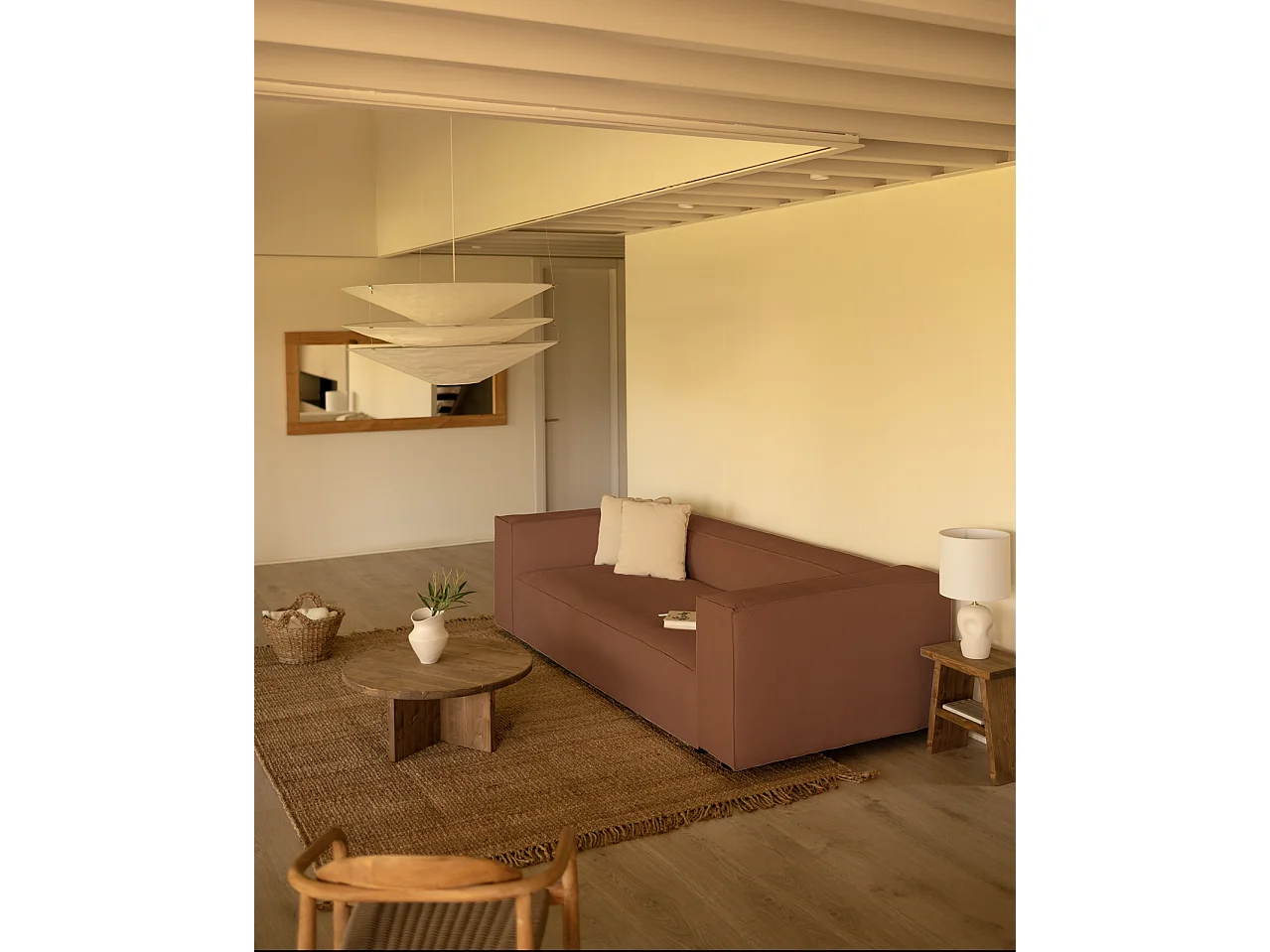 Divano 3/4 posti in velluto a coste colore corallo 210x110cm