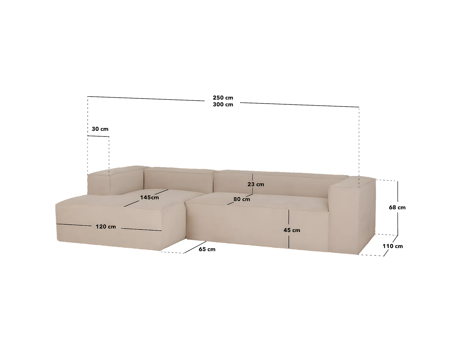 Canapé 4/5 places avec chaise longue d'angle droite en gris foncé