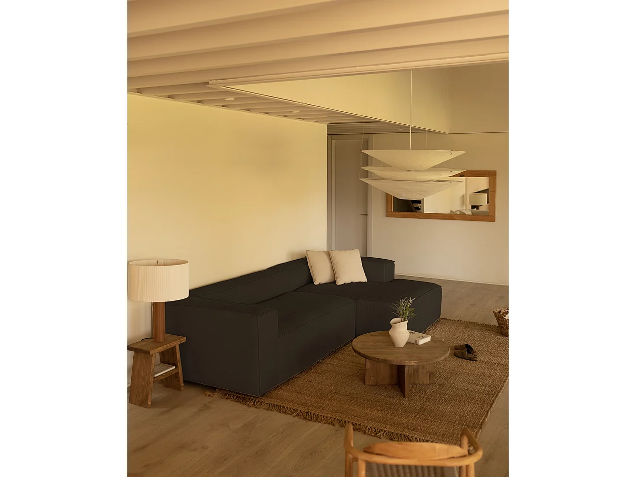 Divano 3 posti CHL destra velluto a coste grigio scuro 250x175cm