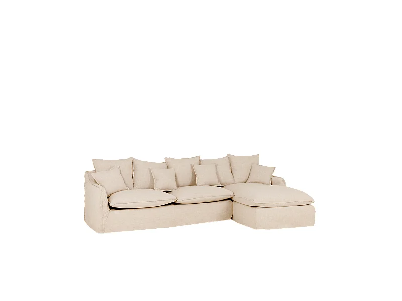 Canapé 4/5 places d'angle droite en coton et lin déhoussable beige