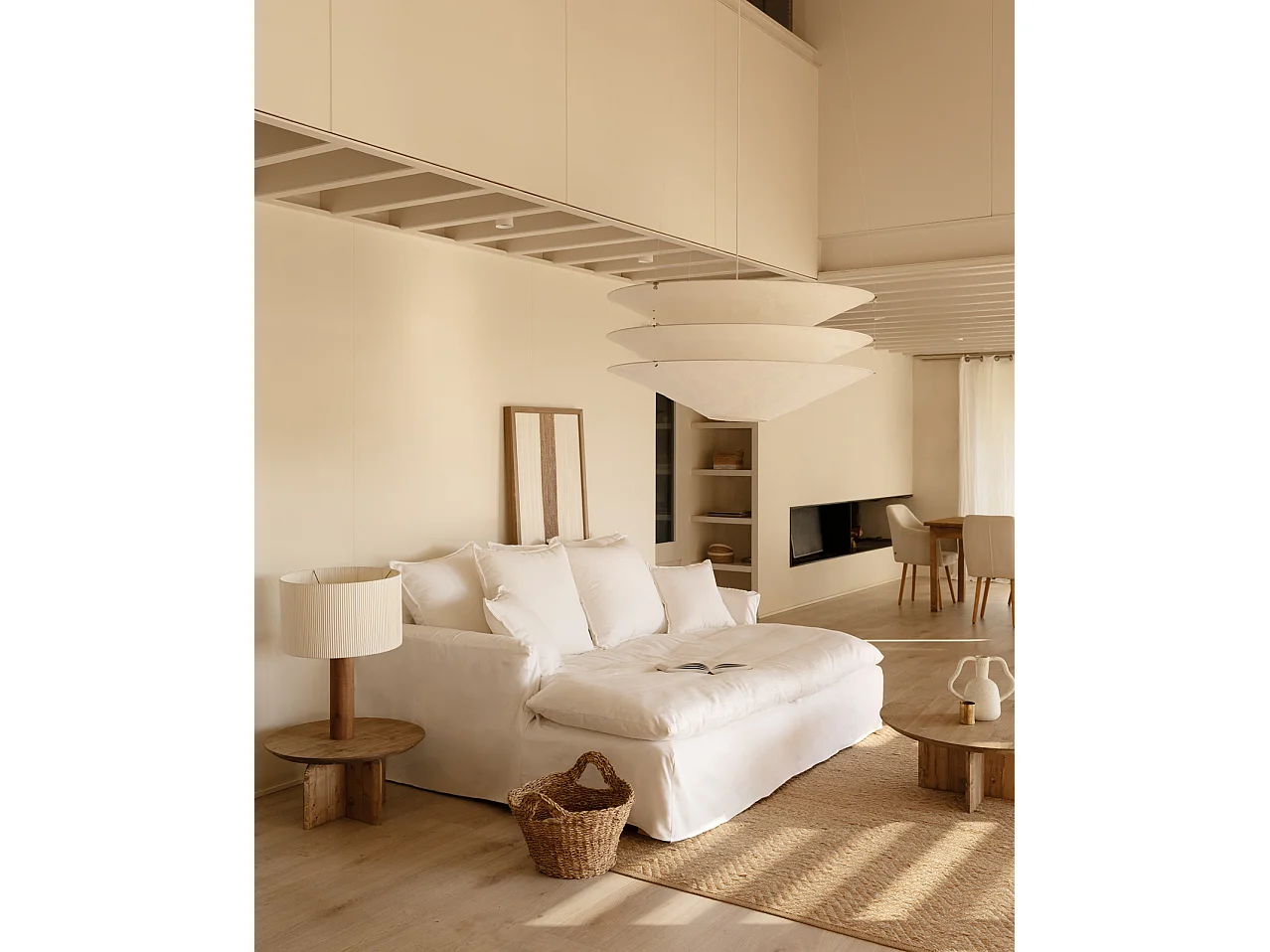 Sofá 2 plazas fondo largo de algodón y lino desenfundable blanco 200x95x170cm - MIA - DECOWOOD