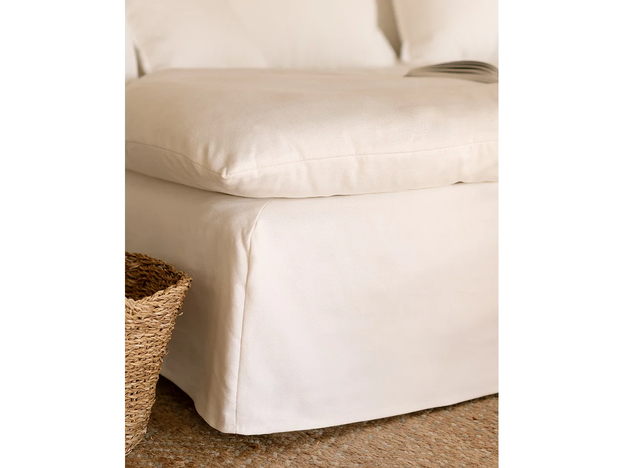 Sofá 2 plazas fondo largo de algodón y lino desenfundable blanco 200x95x170cm - MIA - DECOWOOD