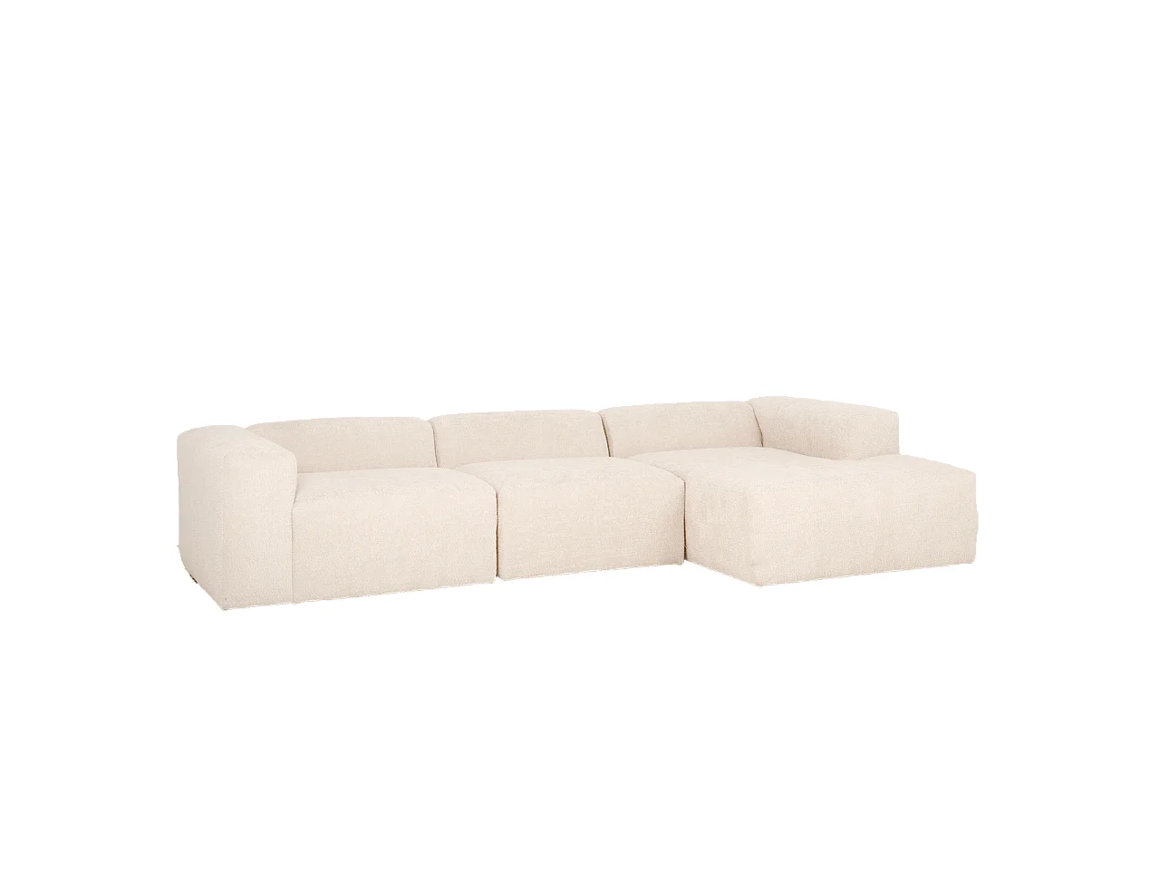 Divano a 3 moduli con CHL destra in bouclé bianco 330x172cm