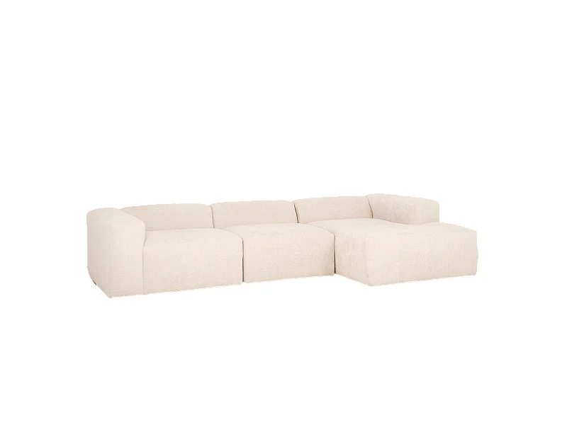 Divano a 3 moduli con CHL destra in bouclé bianco 330x172cm